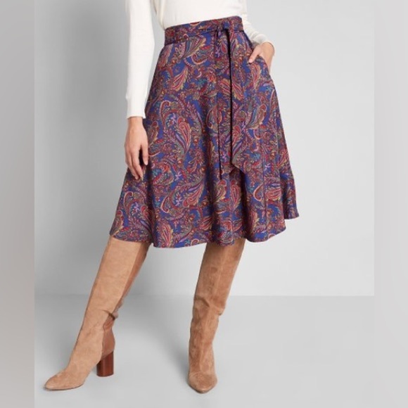 Modcloth Dresses & Skirts - ModCloth On My Way Paisley Tie Belt Knee Length Skirt XS